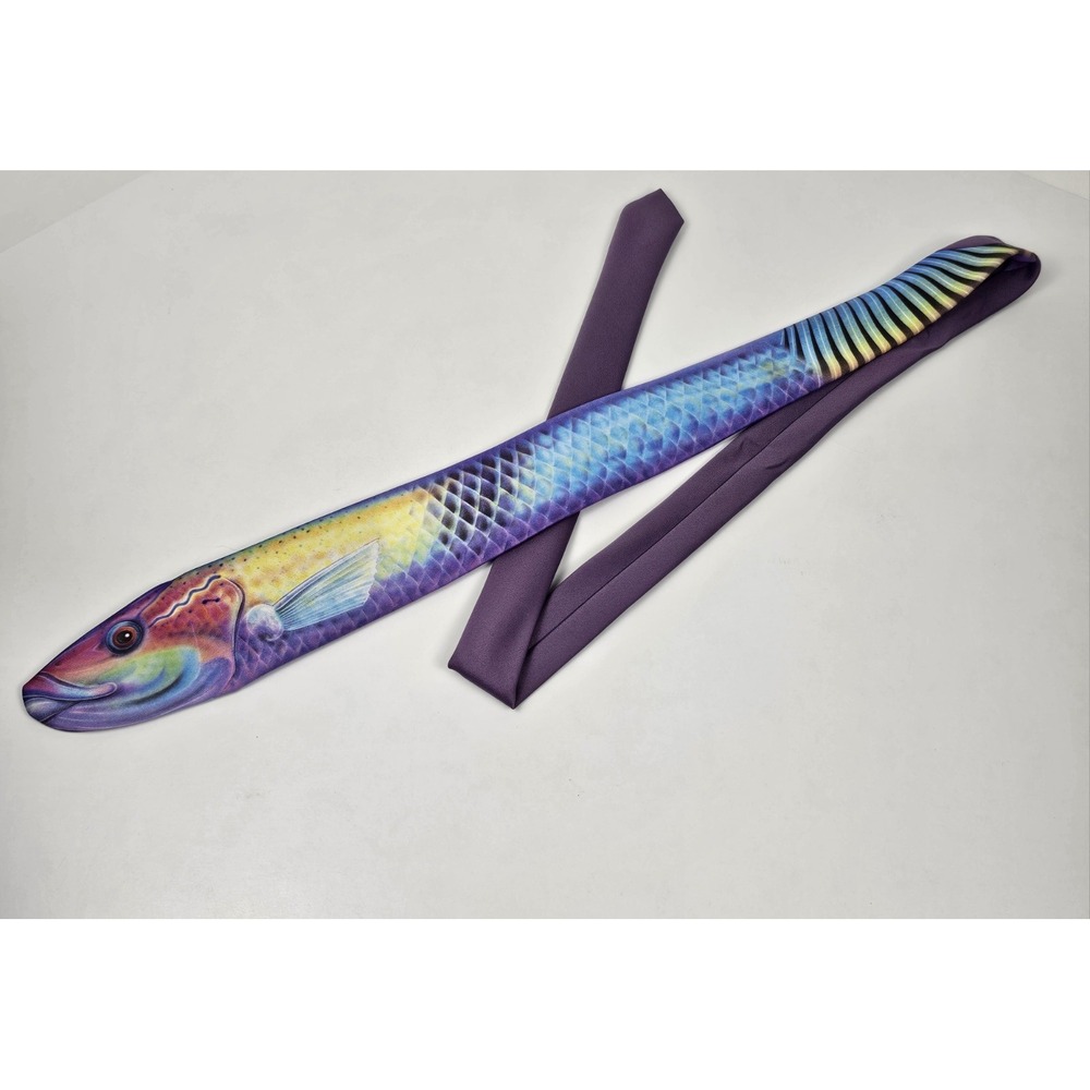 Ralph Marlin Fish Tie "Y' Wrasse" Novelty Skinny Graphic USA Made Vintage 1986